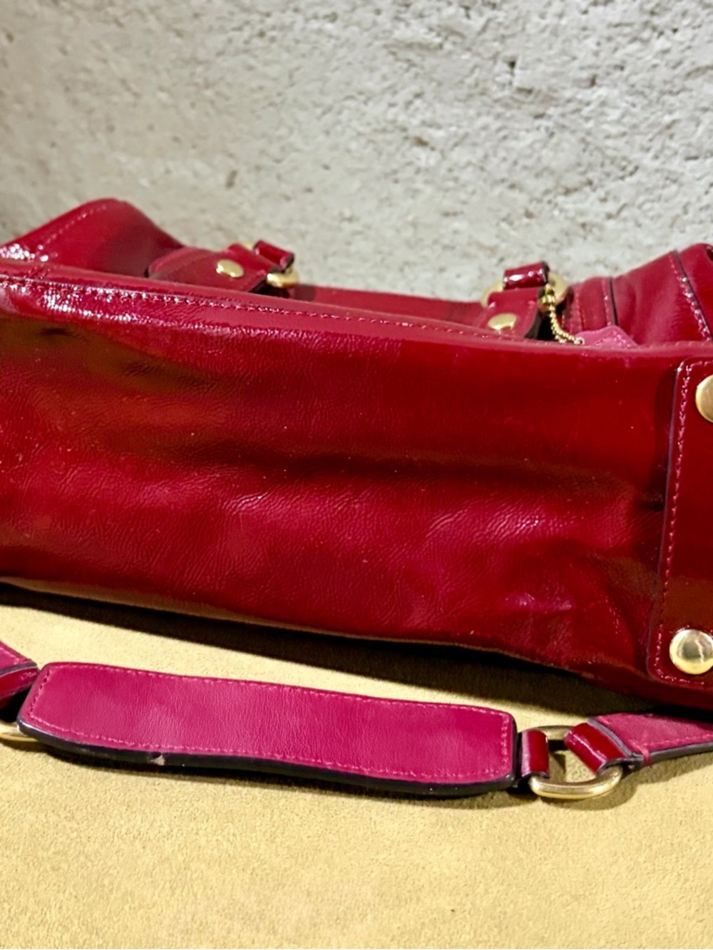 Coach Red Patent Leather Shoulder Satchel with Gold Hardware, versatile straps - Picture 7 of 7